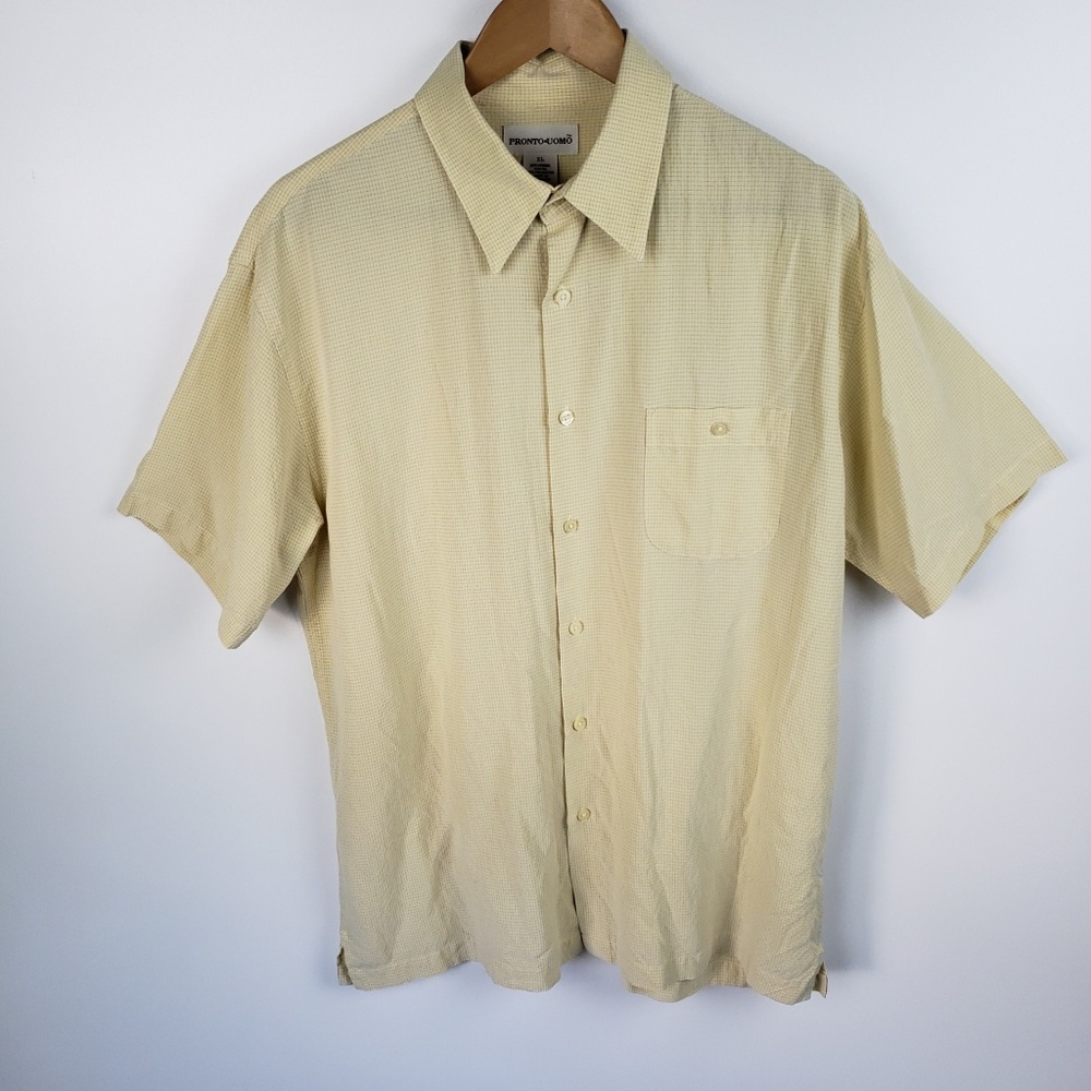 Pronto Uomo Mens Shirt XL Yellow Grid Button Front